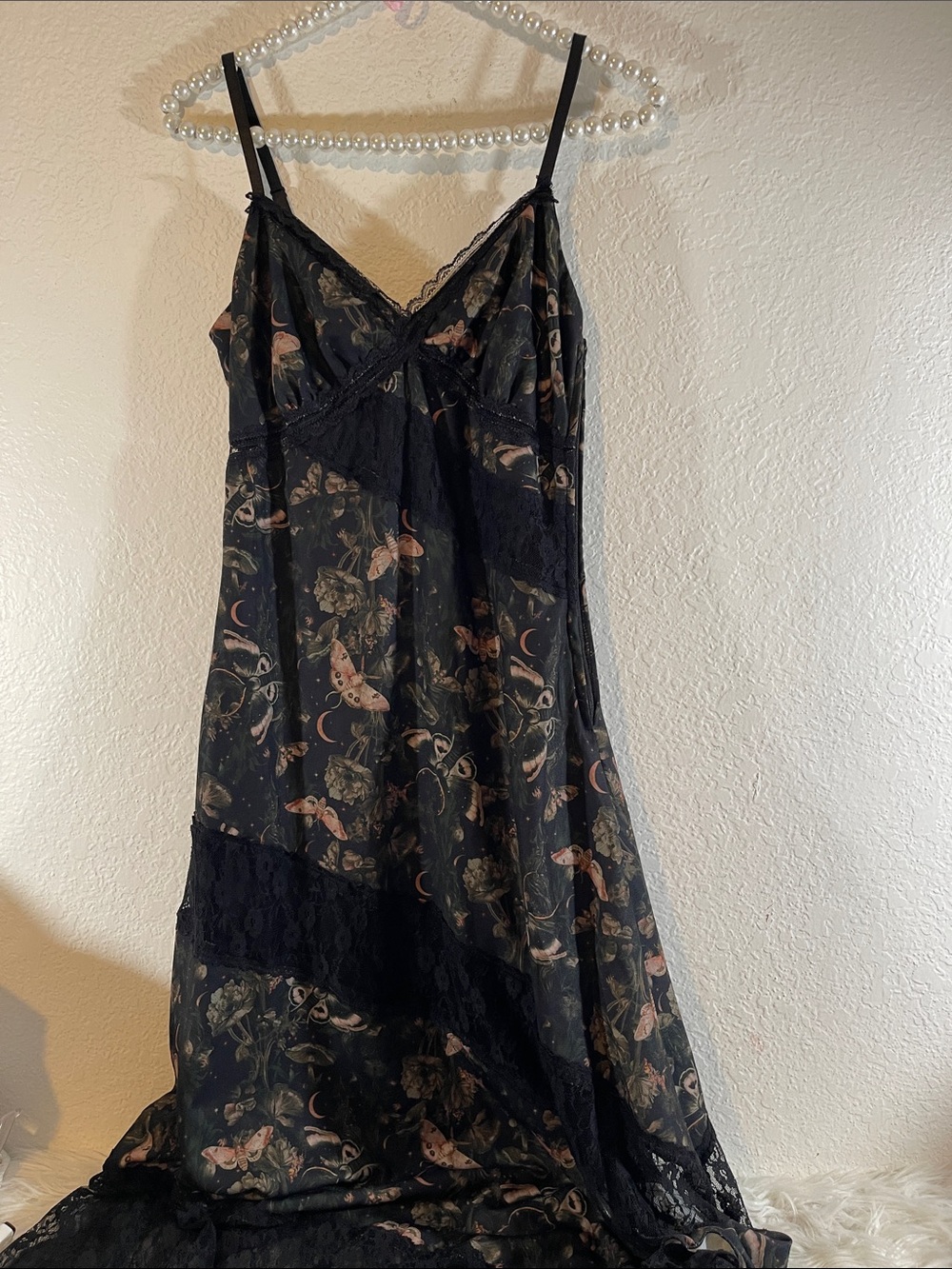 Cosmic Aura Celestial Moth Lace Asymmetrical Midaxi Slip Dress Size Small NEW - Picture 2 of 10